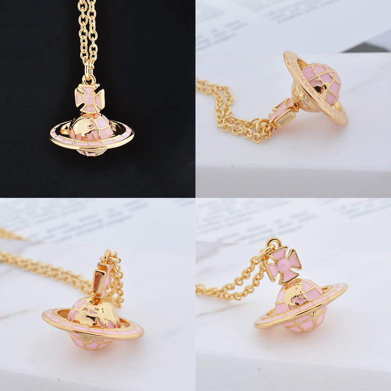 Earth Globe Abstract Design Orb Pendant Necklace (4 Colors)