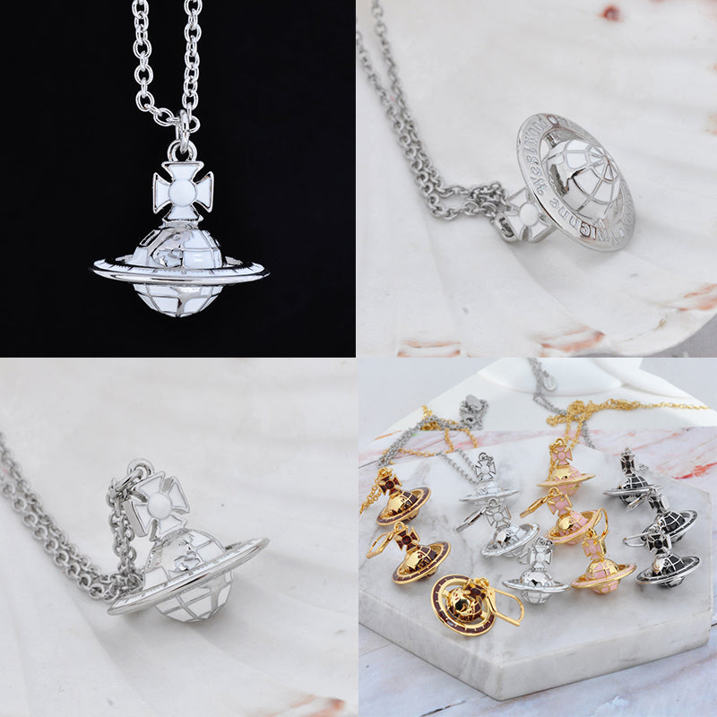 Earth Globe Abstract Design Orb Pendant Necklace (4 Colors)