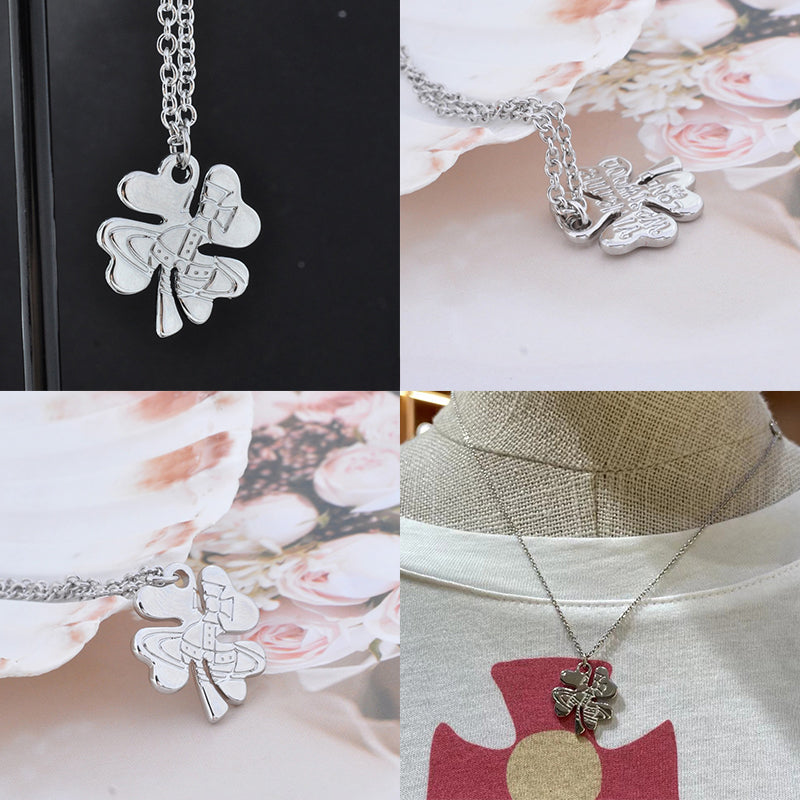 Clover Staple Engraved Orb Pendant Necklace Gold & Silver (2 Colors)