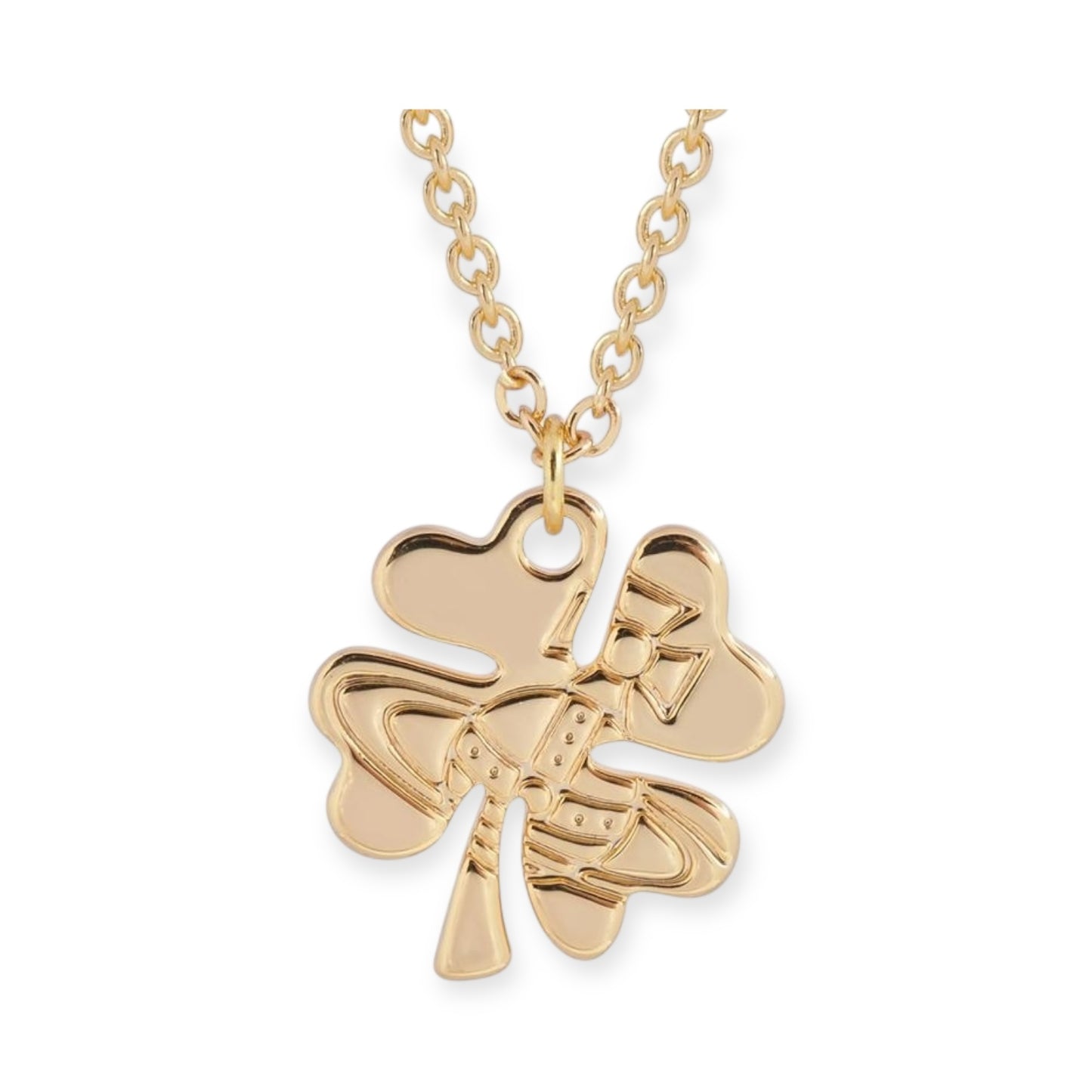 Clover Staple Engraved Orb Pendant Necklace Gold & Silver (2 Colors)