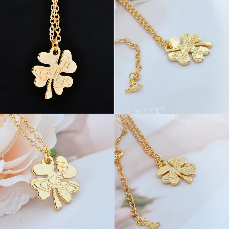 Clover Staple Engraved Orb Pendant Necklace Gold & Silver (2 Colors)