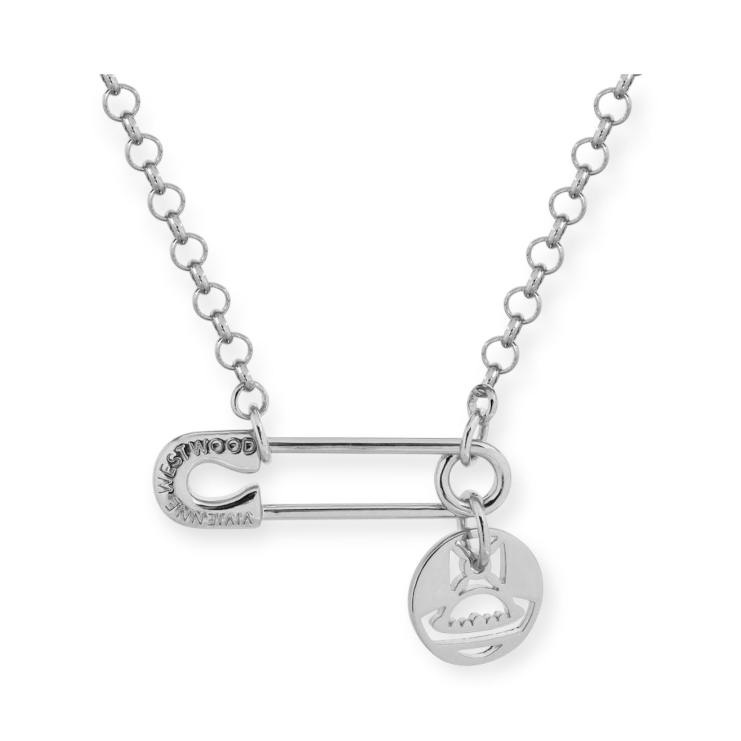 Safety Pin Hanging Cutout Orb Design Pendant Necklace Gold & Silver (2 Colors)