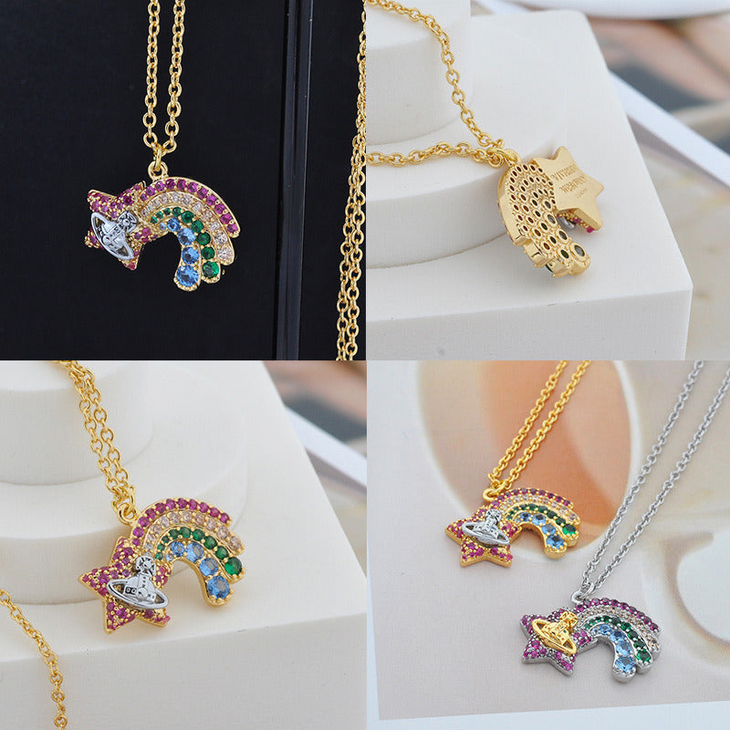 Shooting Rainbow Star Multicolored Orb Design Pendant Gold & Silver (2 Colors)