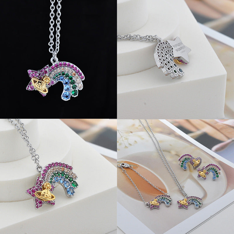 Shooting Rainbow Star Multicolored Orb Design Pendant Gold & Silver (2 Colors)