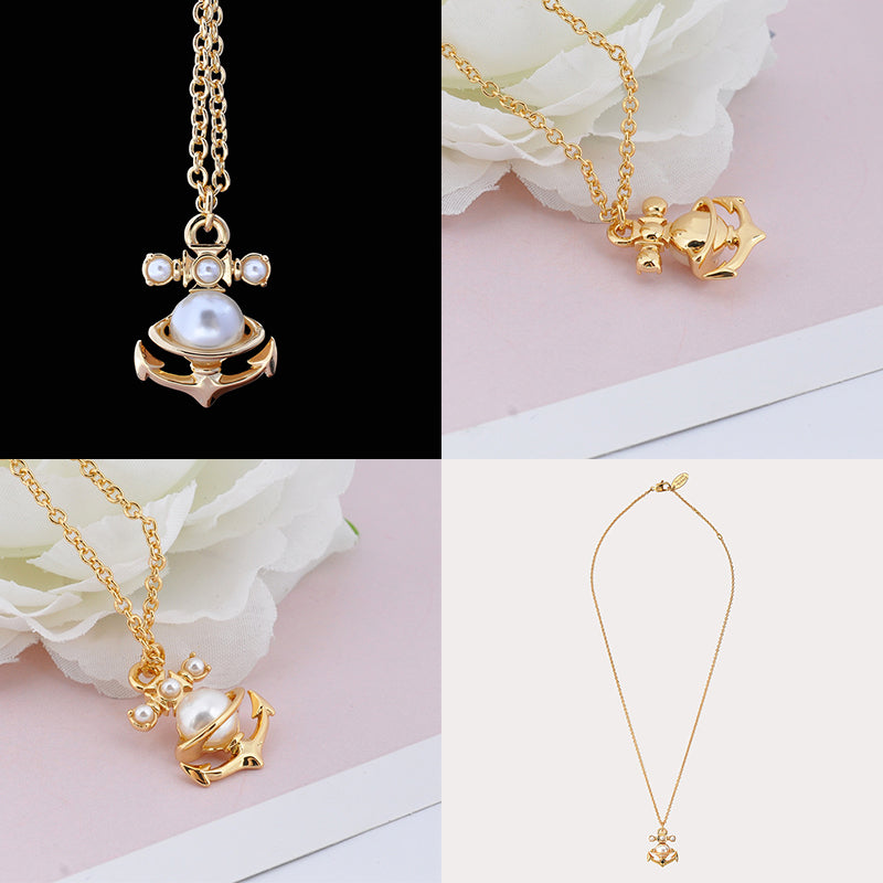 Anchor Pearl Pendant Necklace Gold & Silver (2 Color)