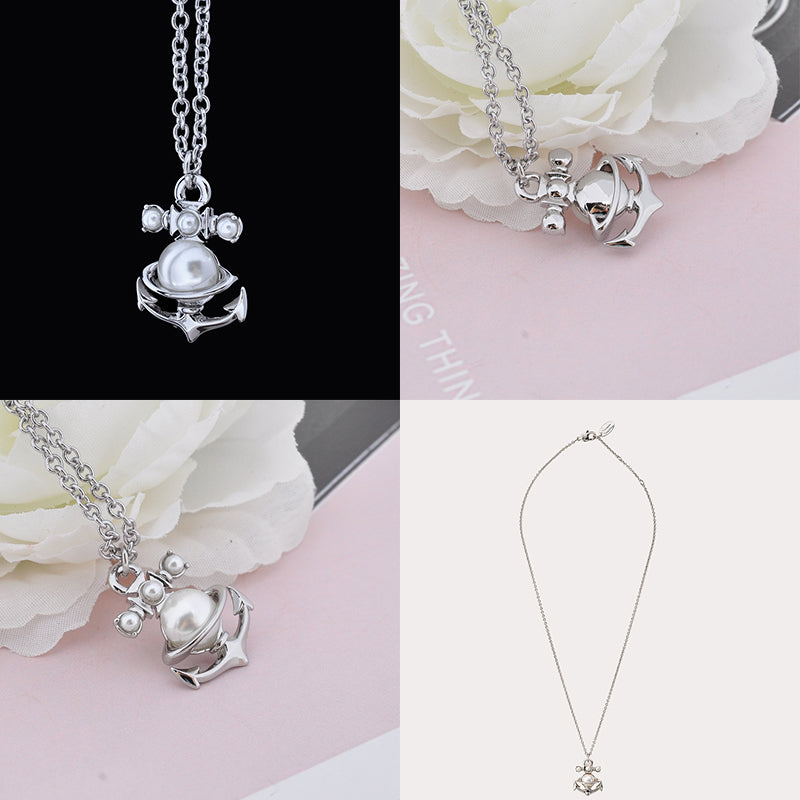 Anchor Pearl Pendant Necklace Gold & Silver (2 Color)