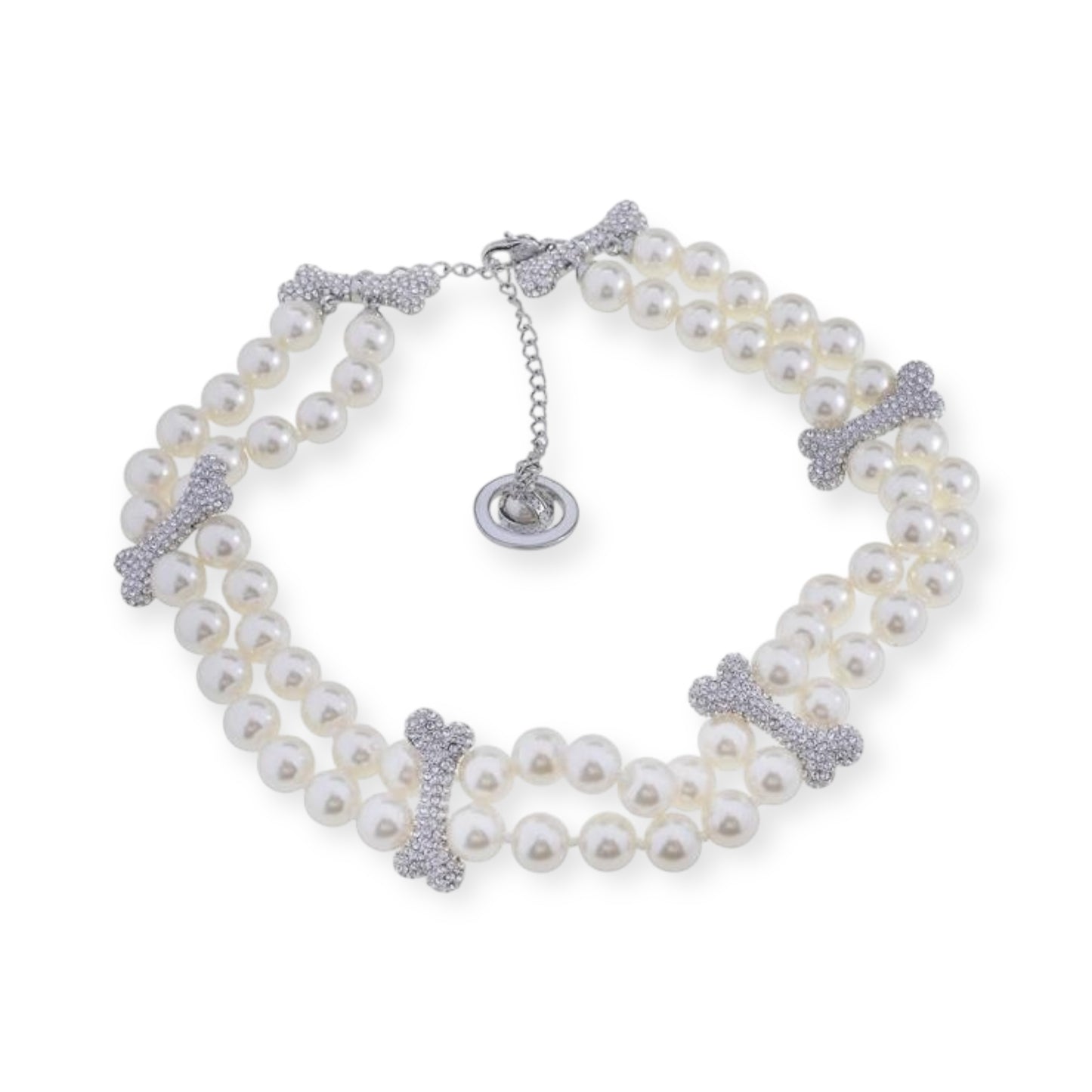 Double Layer Pearl Gem Studded Multi Bones Orb Clasp Choker Necklace Gold & Silver (2 Color)