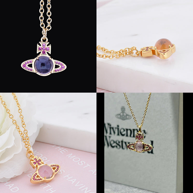 Colorful Studded Gem Orb Pendant Necklace (5 Colors)