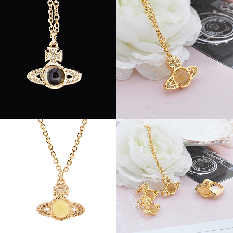 Colorful Studded Gem Orb Pendant Necklace (5 Colors)