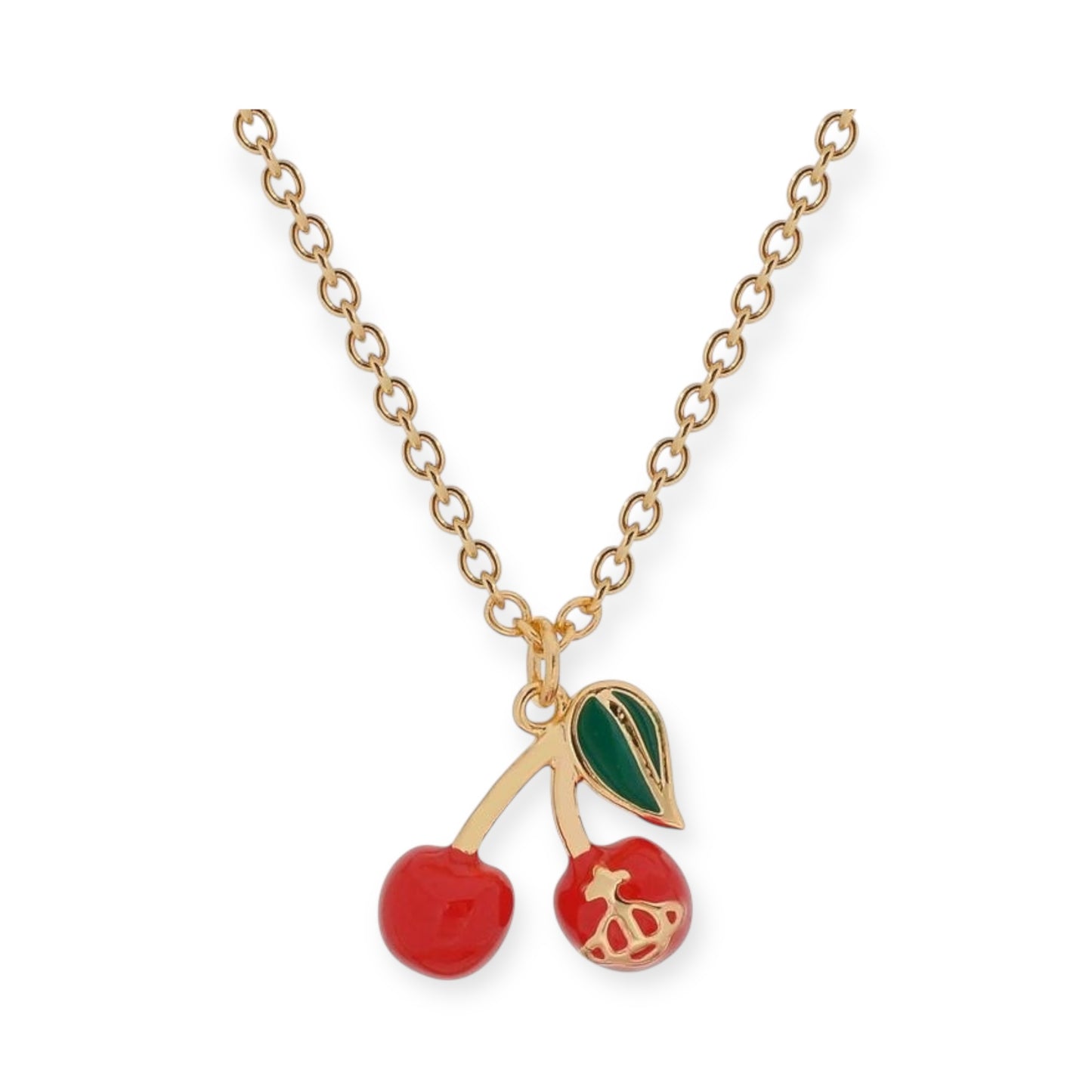 Cherry Fruit Engraved Orb Pendant Necklace Silver & Gold (2 Colors)