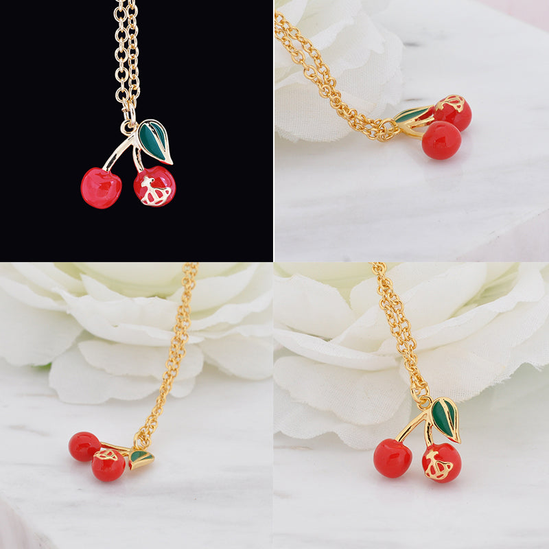 Cherry Fruit Engraved Orb Pendant Necklace Silver & Gold (2 Colors)
