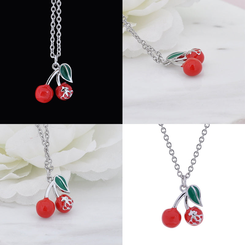 Cherry Fruit Engraved Orb Pendant Necklace Silver & Gold (2 Colors)