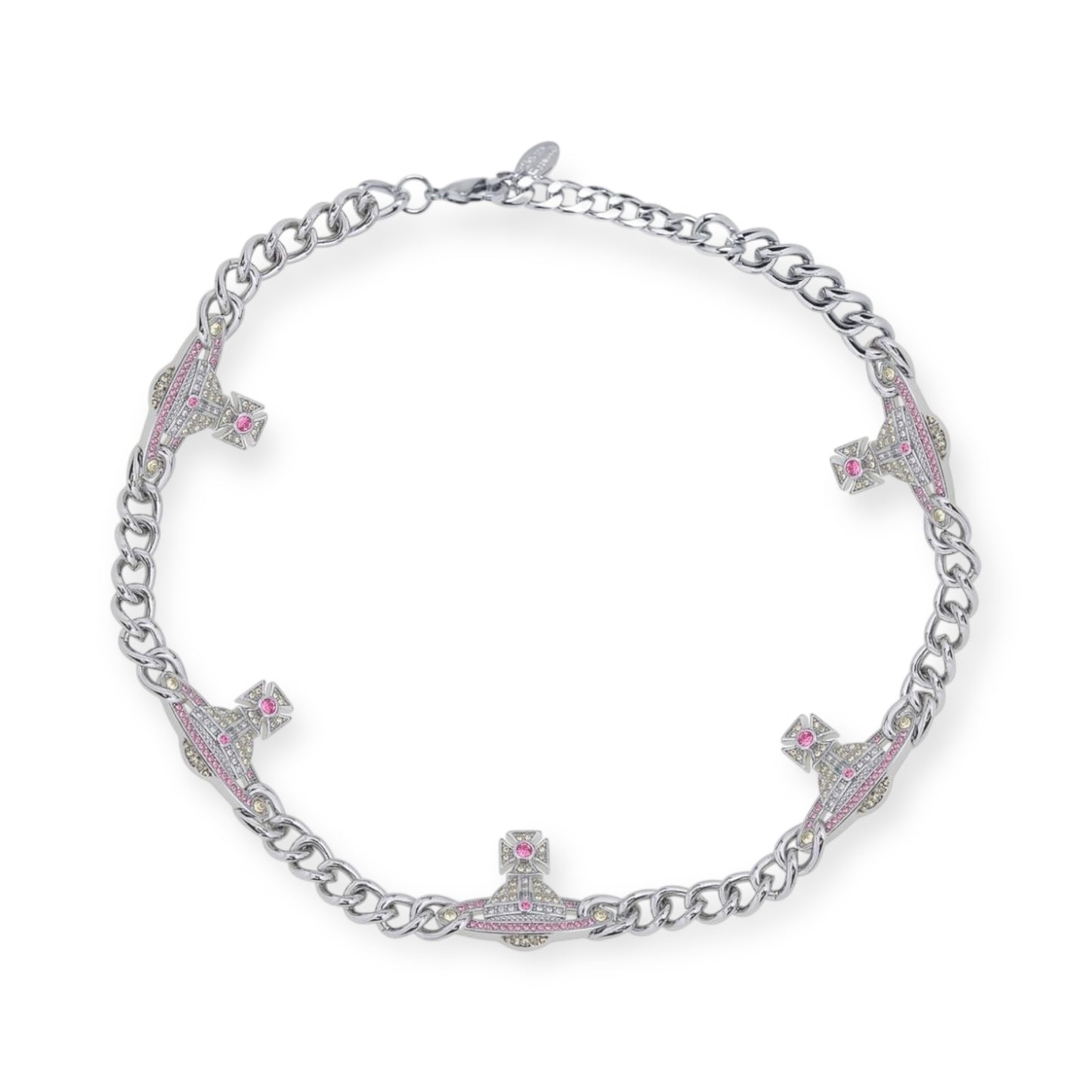 Multi Orb Pendant Chain Link Necklace Silver & Pink (2 Colors)