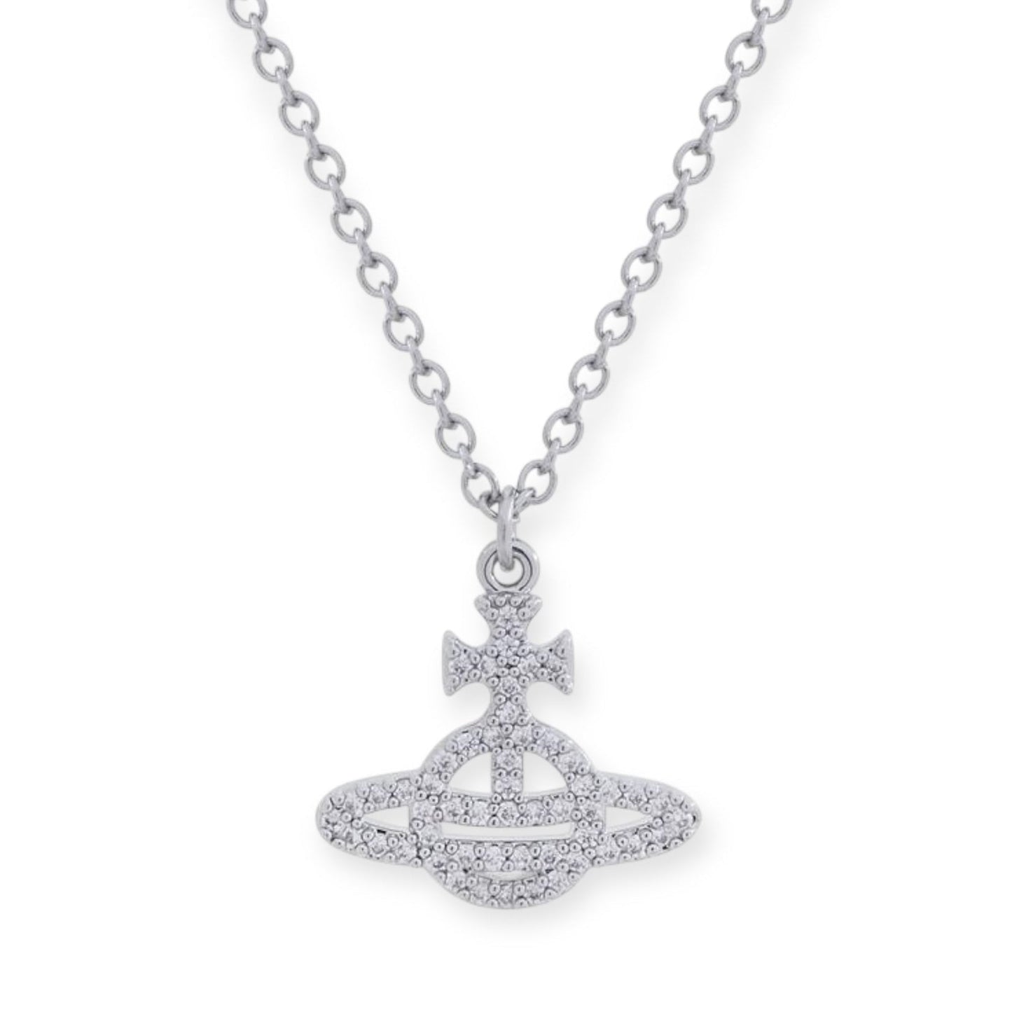 Gem Studded Encrusted Outline Orb Pendant Necklace