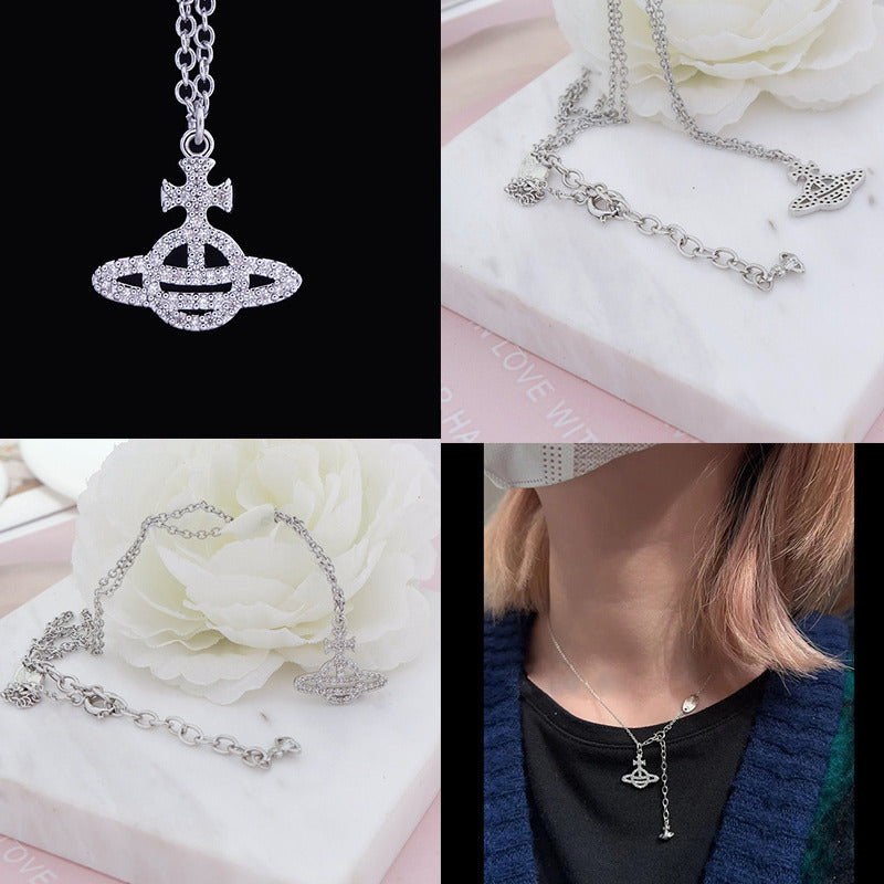 Gem Studded Encrusted Outline Orb Pendant Necklace