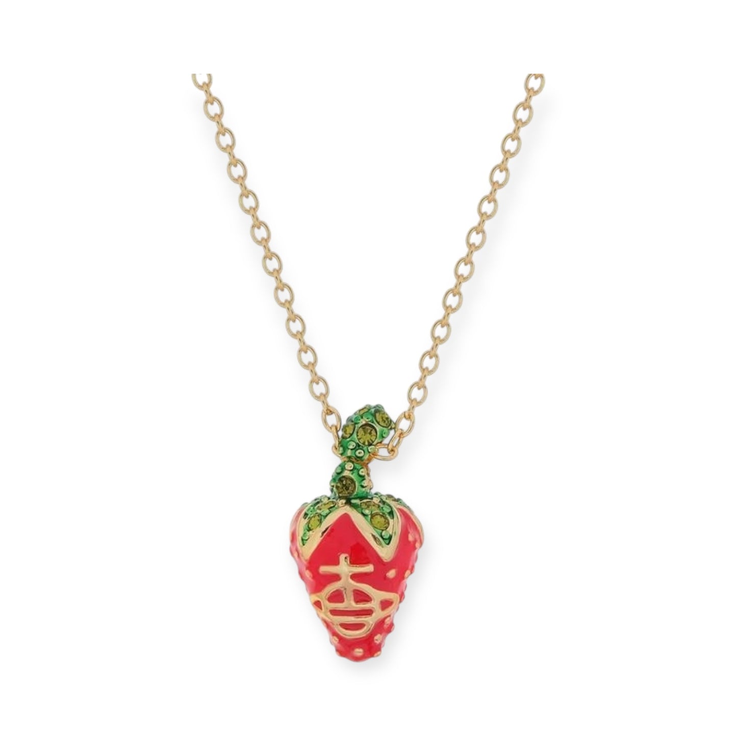 Strawberry Orb Engraved Gold Chain Pendant Necklace