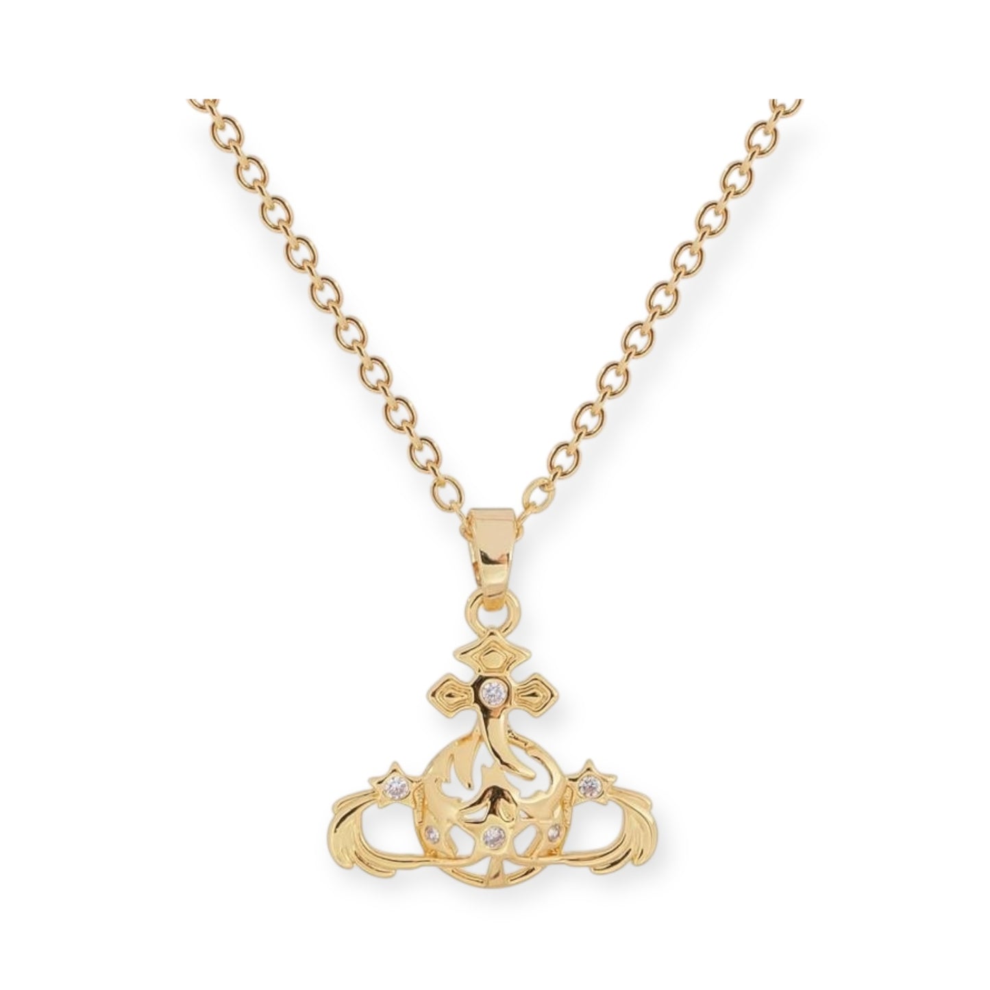 Abstract Gapped Orb Pendant Gem Star Details Necklace Gold & Silver (2 Colors)