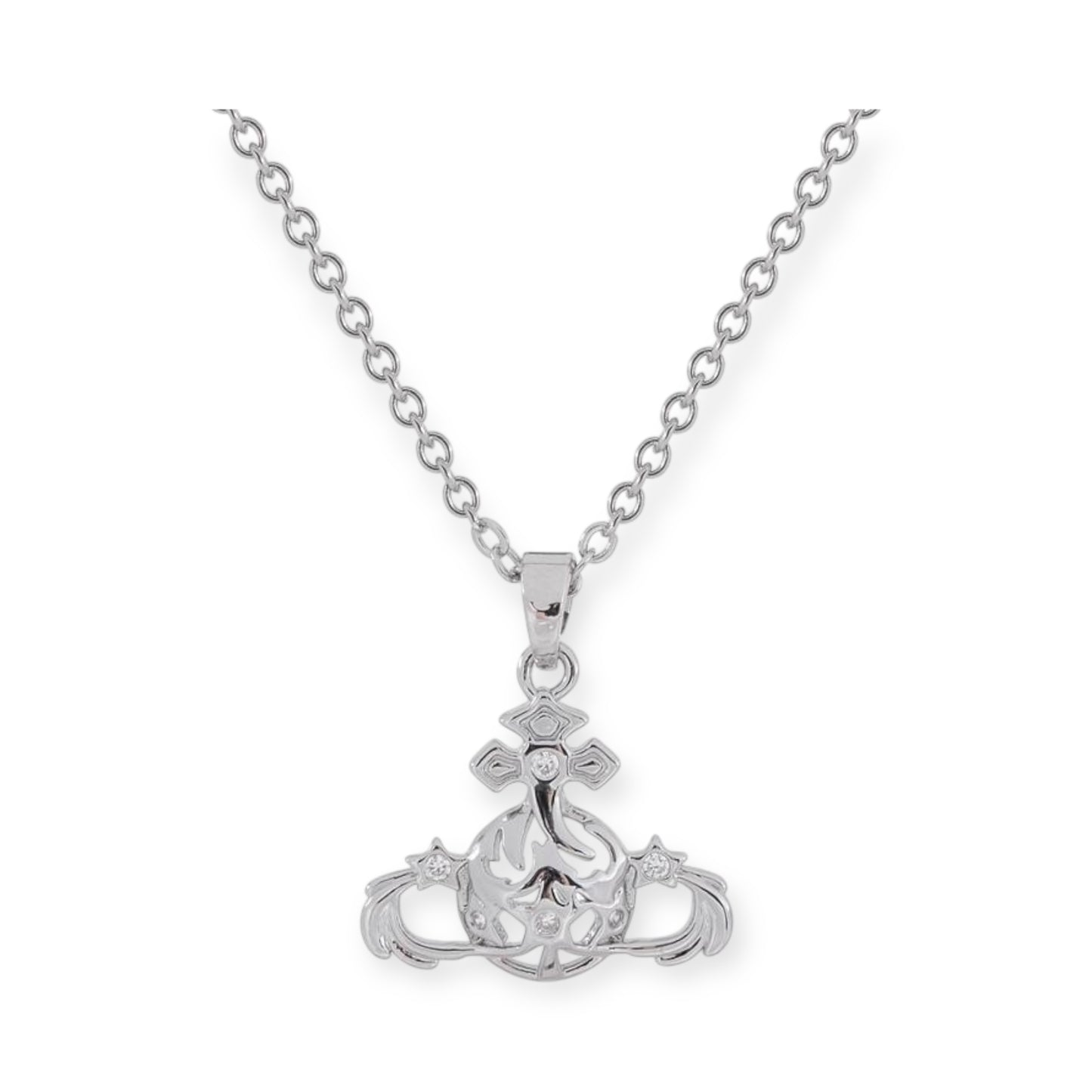 Abstract Gapped Orb Pendant Gem Star Details Necklace Gold & Silver (2 Colors)