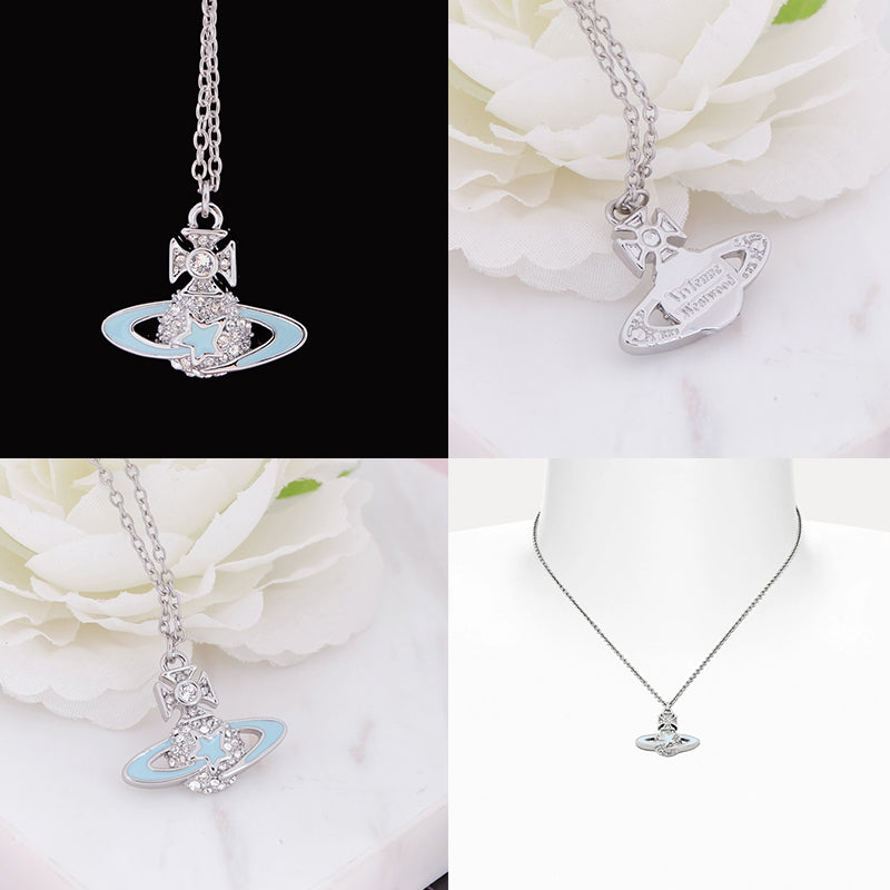 Shooting Star Mini Gem Studded Orb Pendant Necklace (5 Colors)