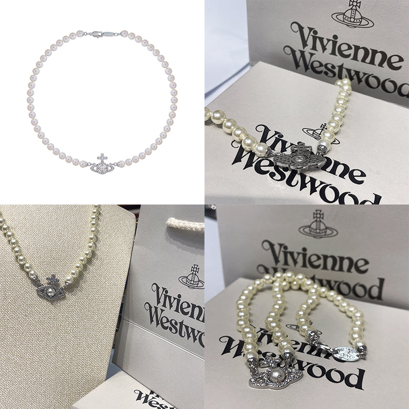 Beaded Pearl Gem Studded Pendant Orb Necklace (3 Colors)