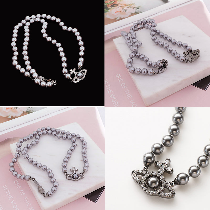 Beaded Pearl Gem Studded Pendant Orb Necklace (3 Colors)