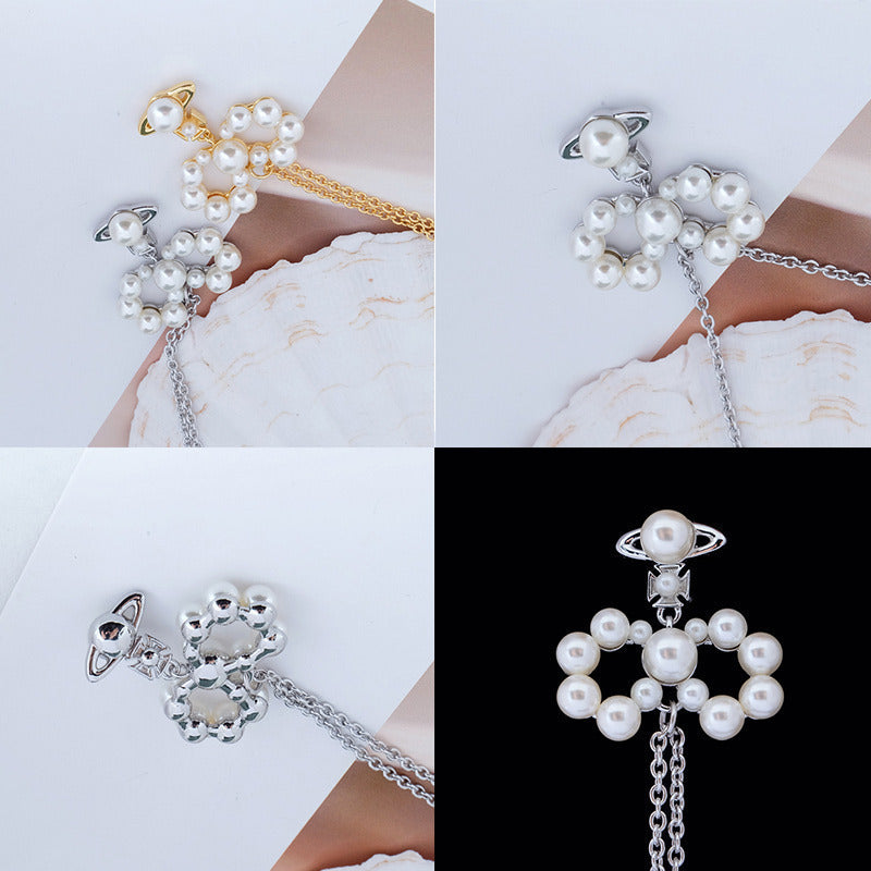 Mini Pearl Orb Pendant Hanging Pearl Ribbon Gold & Silver Necklace (2 Colors)