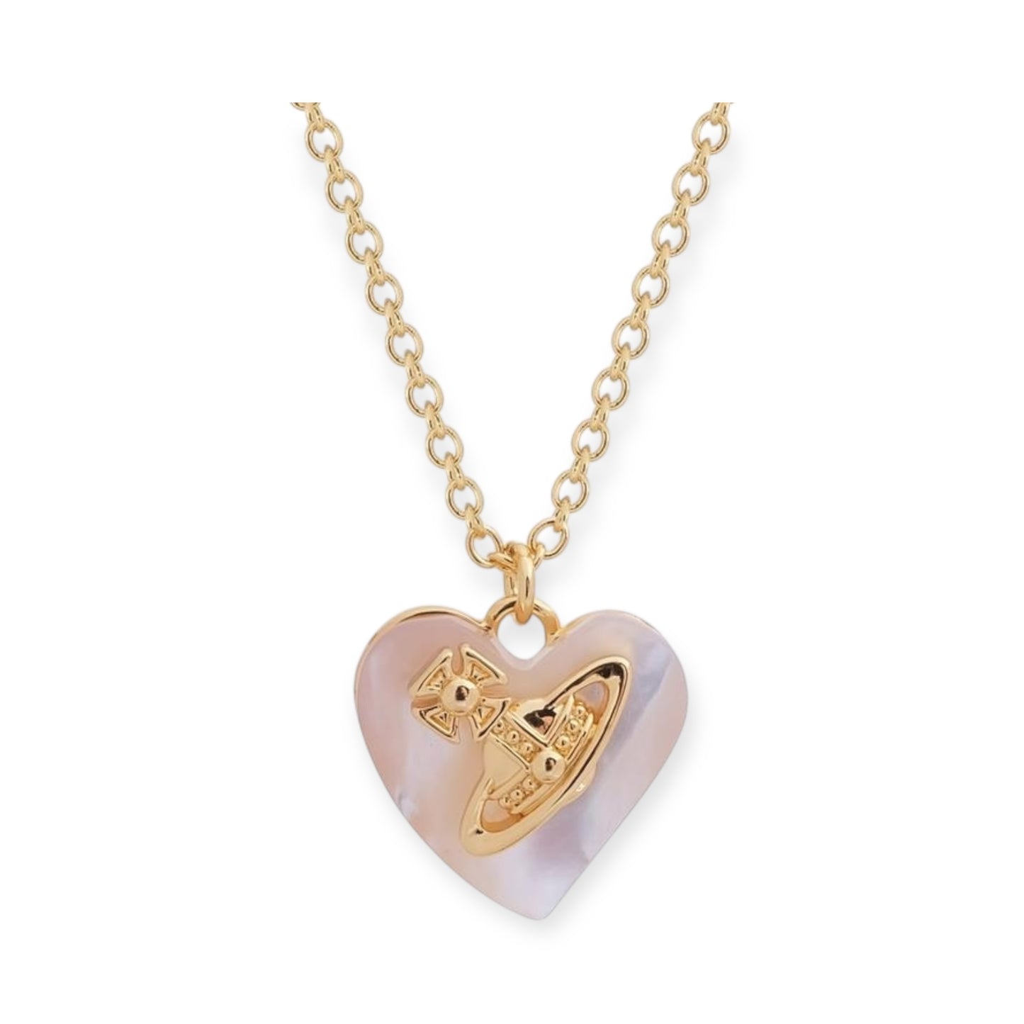 Heart Shaped Iridescent Stone Engraved Orb Necklace (4 Colors)