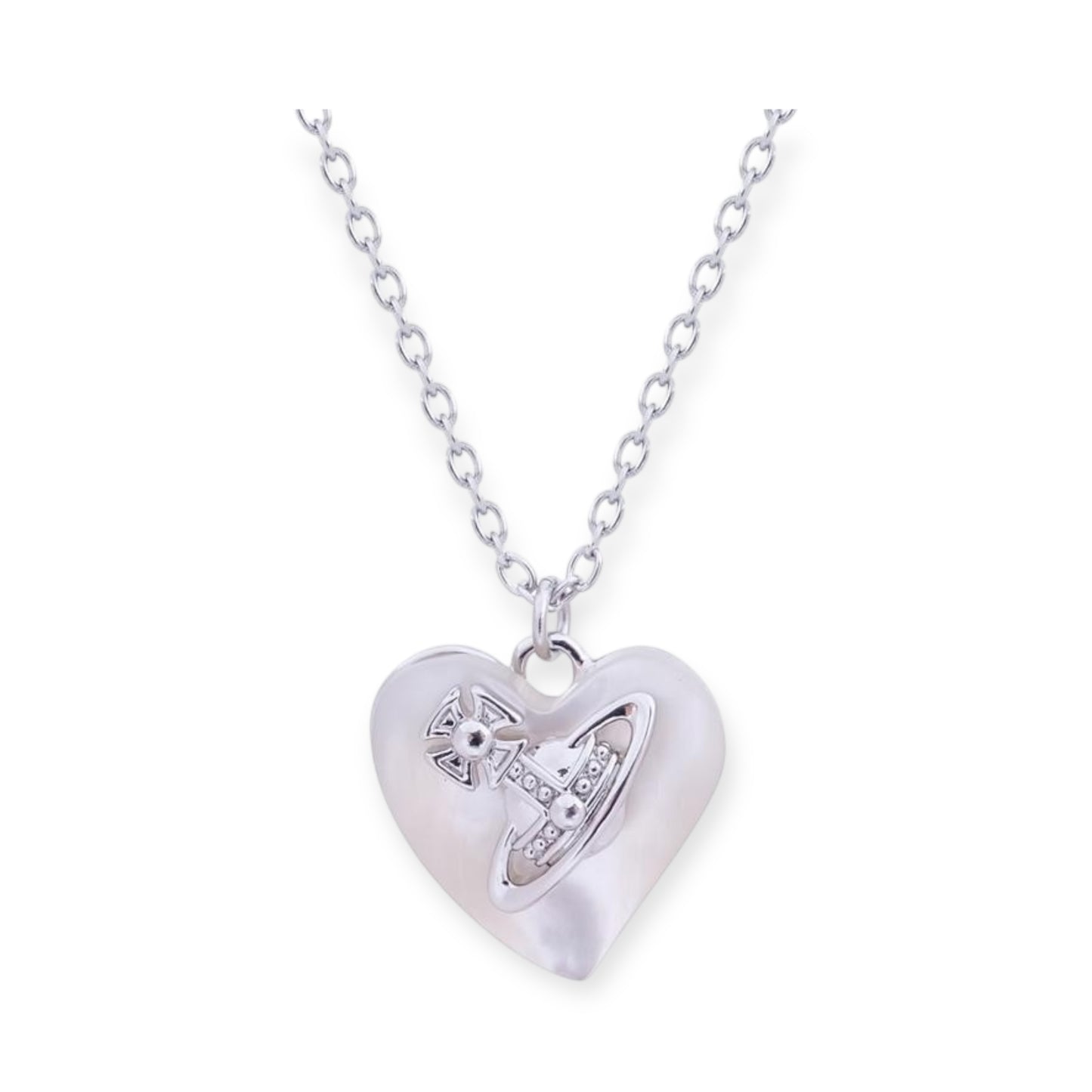 Heart Shaped Iridescent Stone Engraved Orb Necklace (4 Colors)