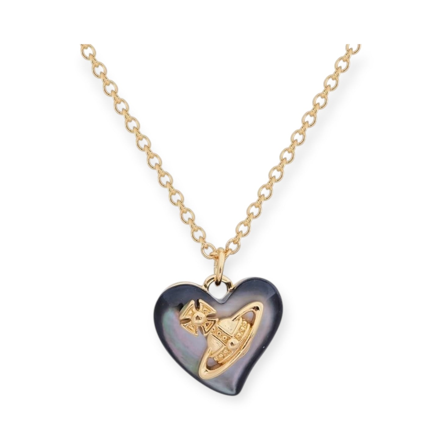 Heart Shaped Iridescent Stone Engraved Orb Necklace (4 Colors)