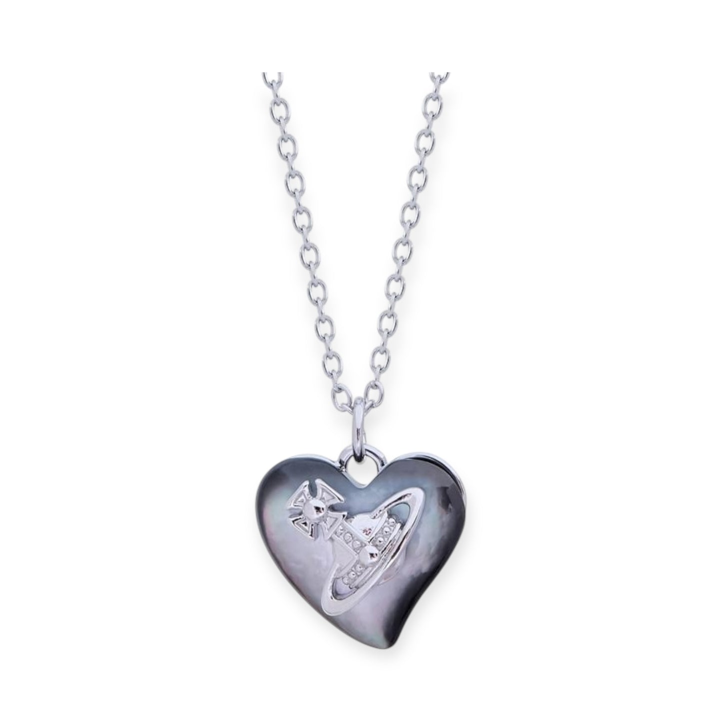 Heart Shaped Iridescent Stone Engraved Orb Necklace (4 Colors)