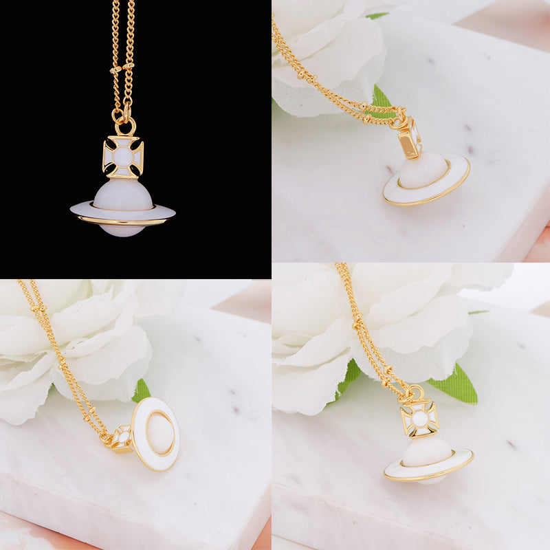 Pastel Outlined Pendant Orb Necklace White & Baby Pink (2 Colors)