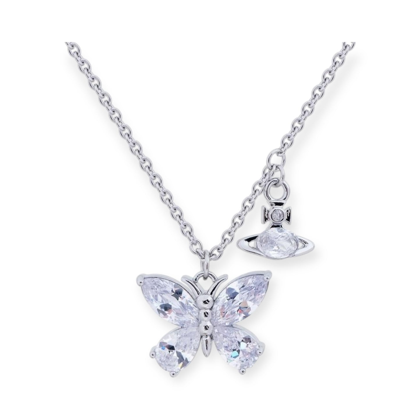 Butterfly Gemstone Orb Pendant Necklace (4 Colors)