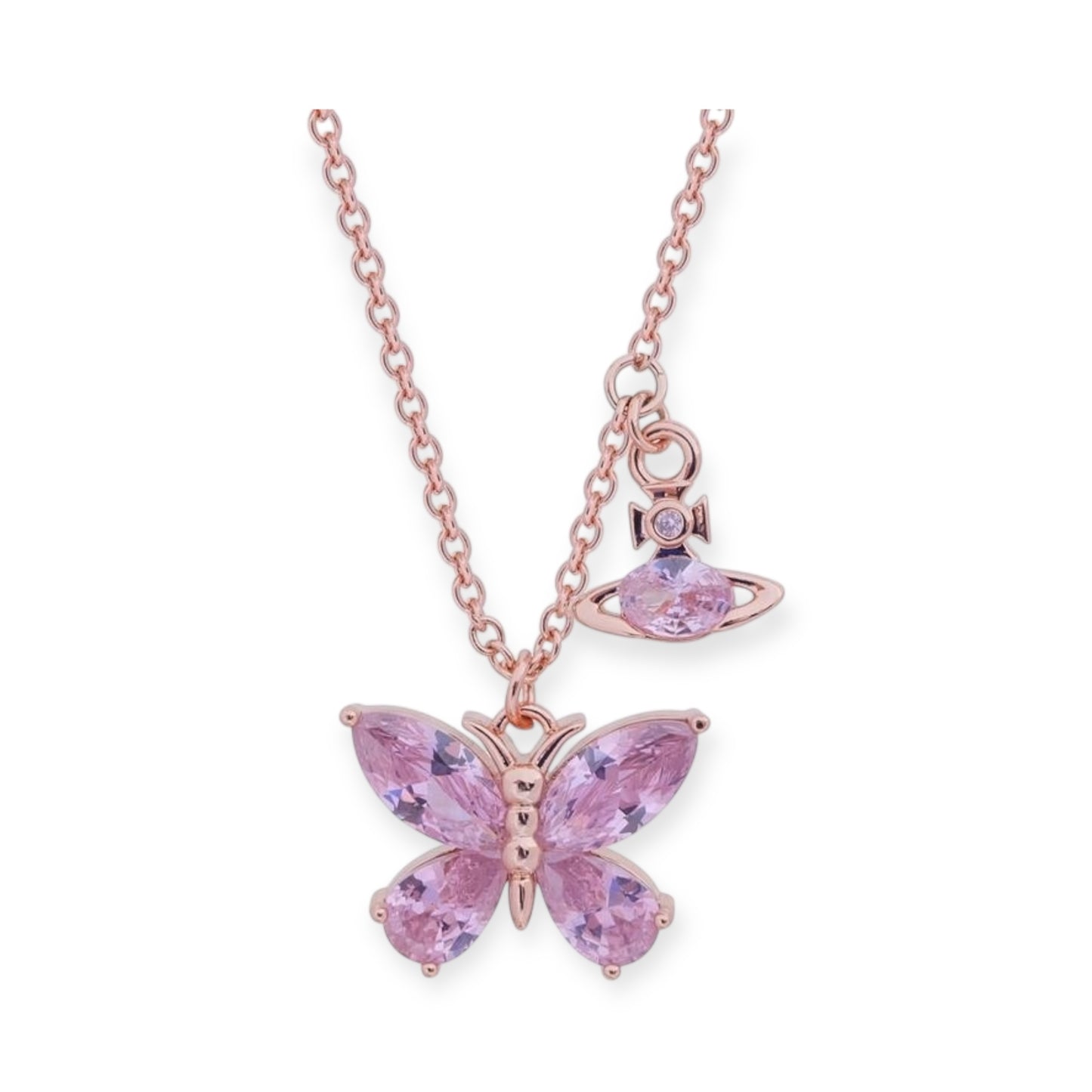 Butterfly Gemstone Orb Pendant Necklace (4 Colors)