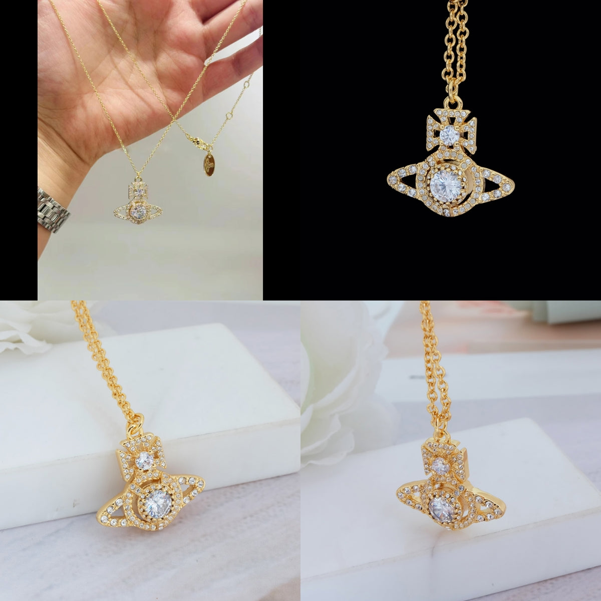 Gem Encrusted Chain Orb Pendant Necklace Gold & Silver (2 Colors)