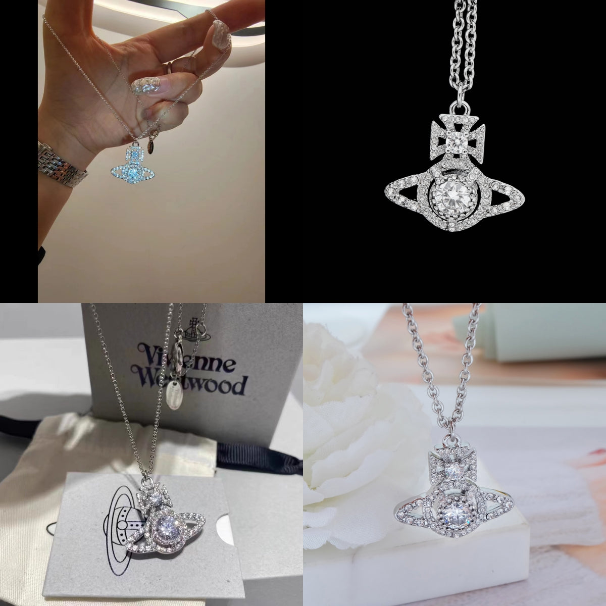 Gem Encrusted Chain Orb Pendant Necklace Gold & Silver (2 Colors)