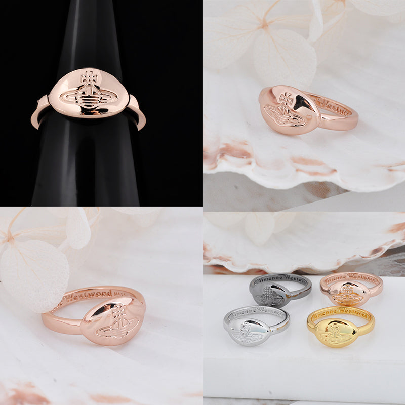 Flat Oval Shape Orb Engraved Design Stamp Signet Ring (4 colors)