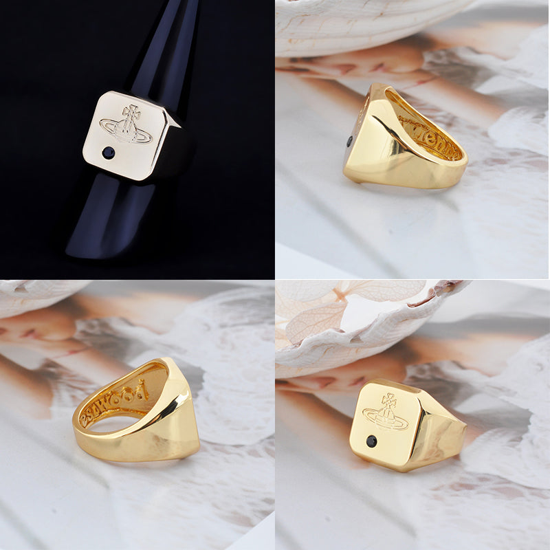 Square Shape Shaped Dot Mark Engraved Orb Ring (3 Colors)