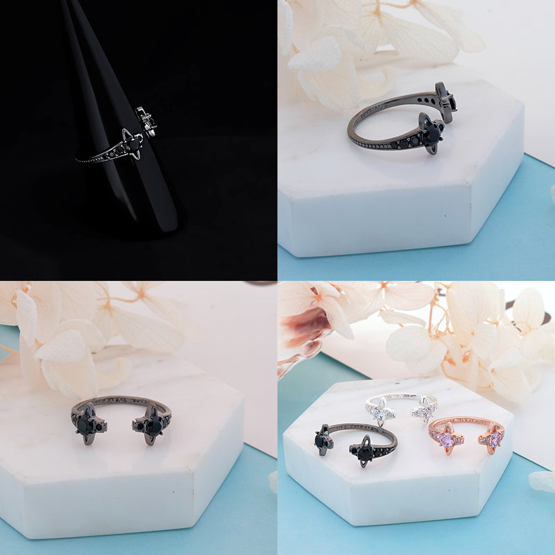 Double Mini Orb Gem Stud Open End Ring (4 colors)