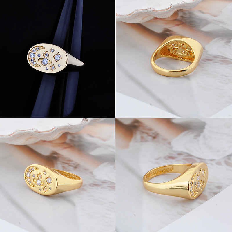 Moon Stars Display Gem Studded Orb Design Ring (3 colors)