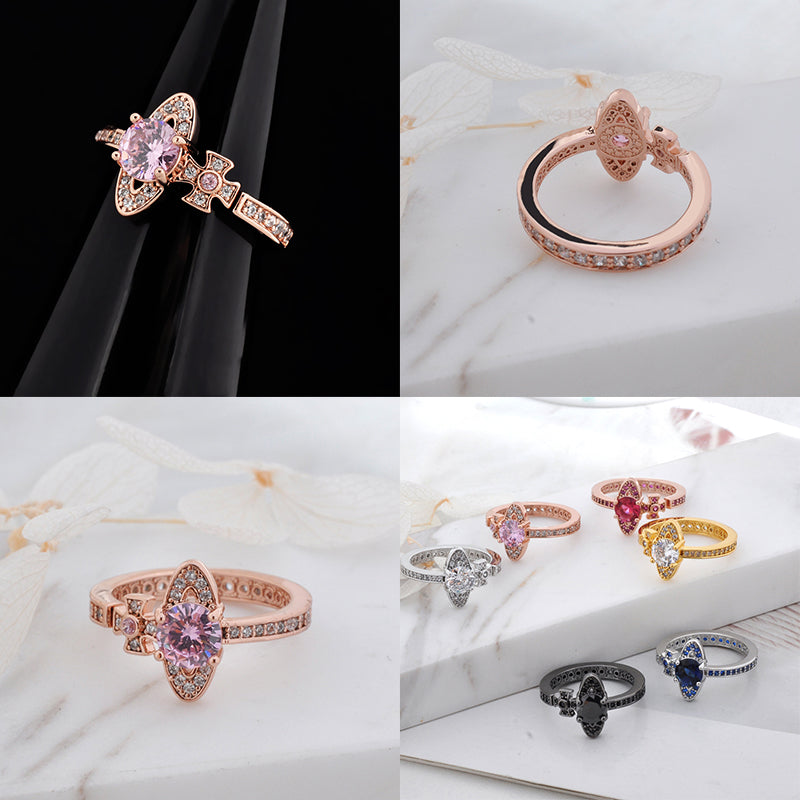 Sideways Orb Design Gem Studded Ring (6 colors)