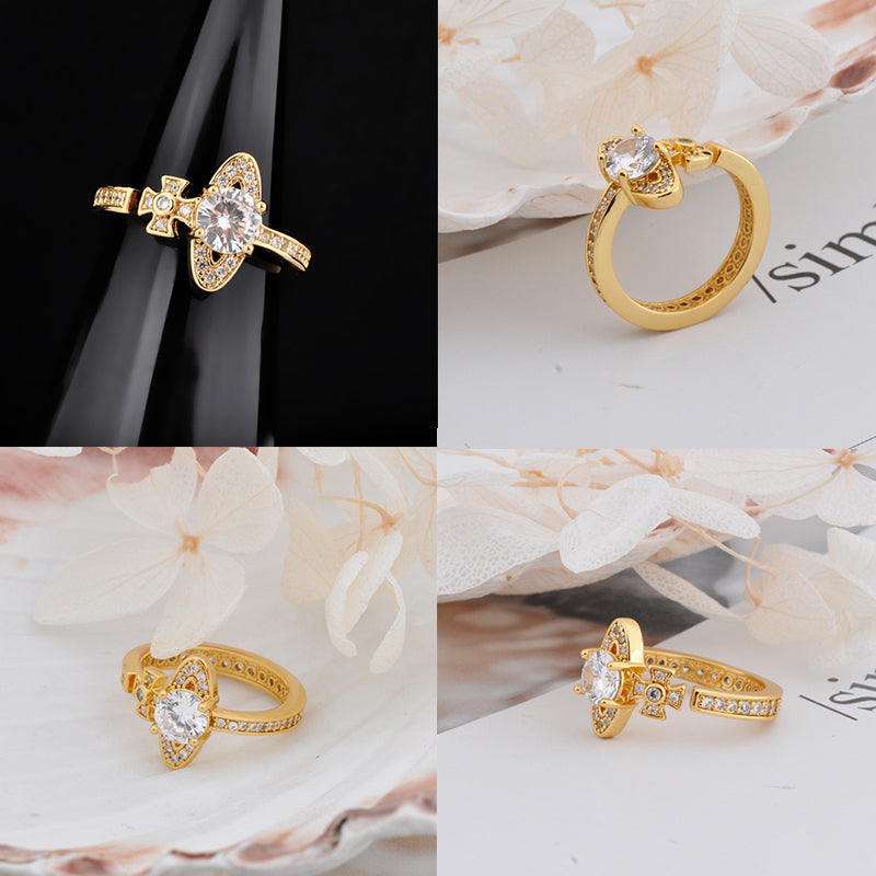 Sideways Orb Design Gem Studded Ring (6 colors)