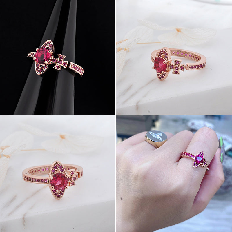 Sideways Orb Design Gem Studded Ring (6 colors)