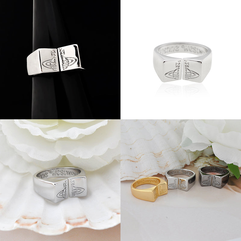 Split Block Design Engraved Orb Ring (3 Colors)