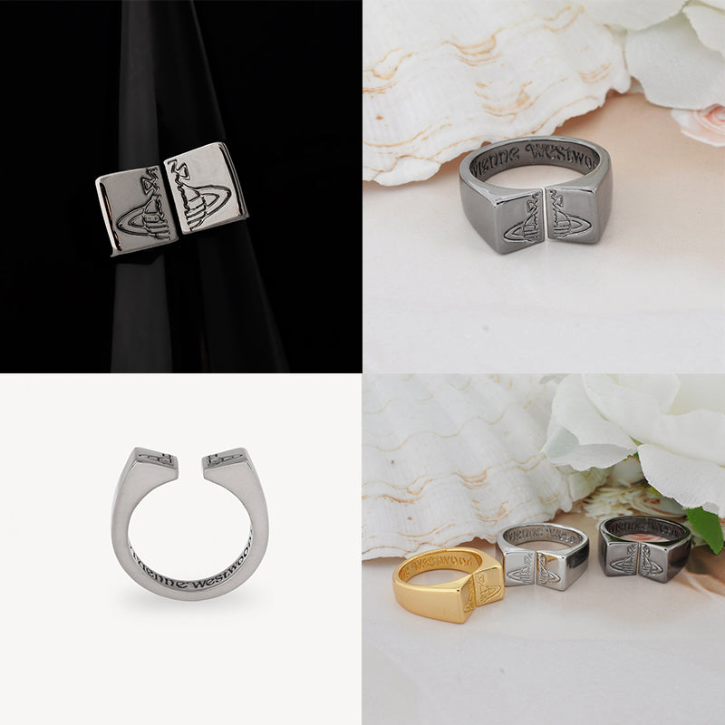 Split Block Design Engraved Orb Ring (3 Colors)