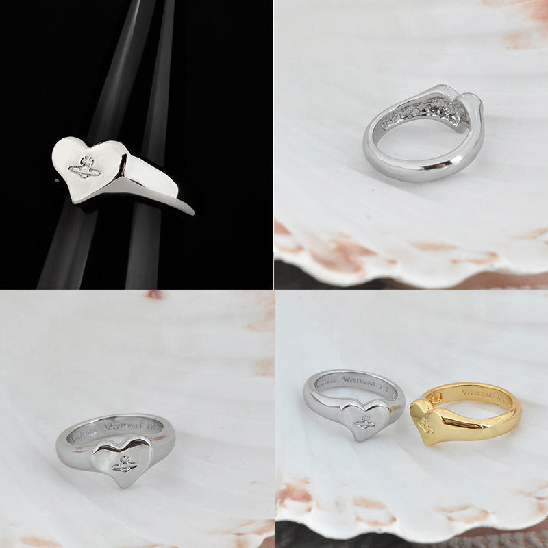 Heart Staple Shape Orb Engraved Ring (3 colors)