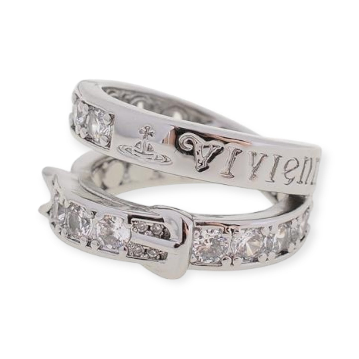 Belt Buckle Gem Studded Double Loop Ring (3 Colors)