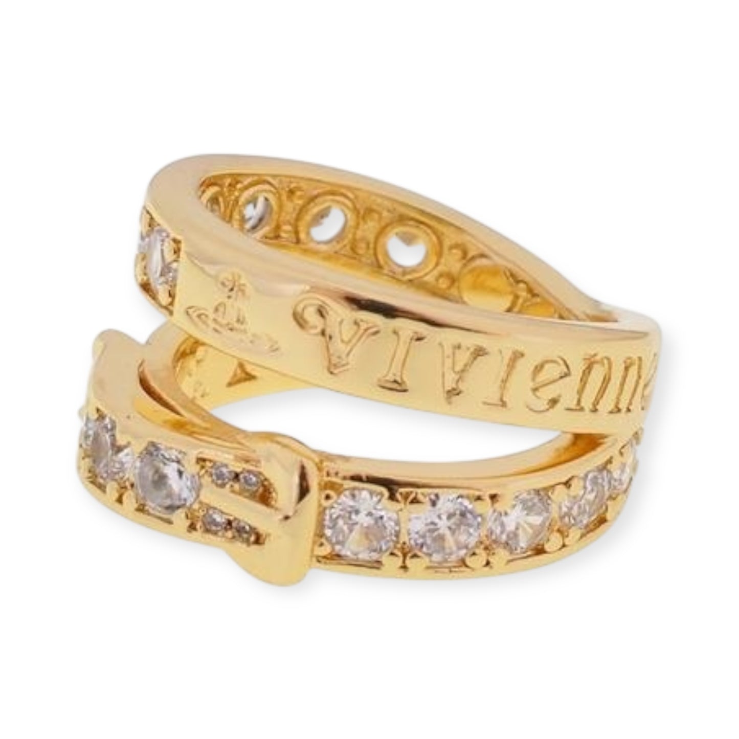 Belt Buckle Gem Studded Double Loop Ring (3 Colors)