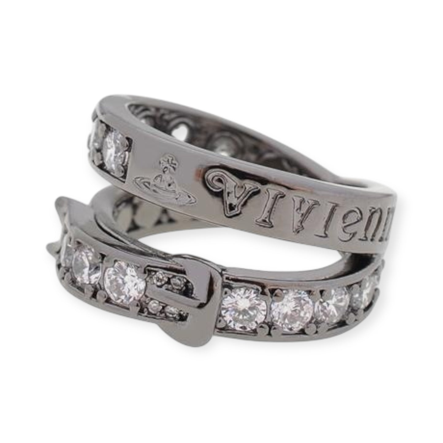 Belt Buckle Gem Studded Double Loop Ring (3 Colors)