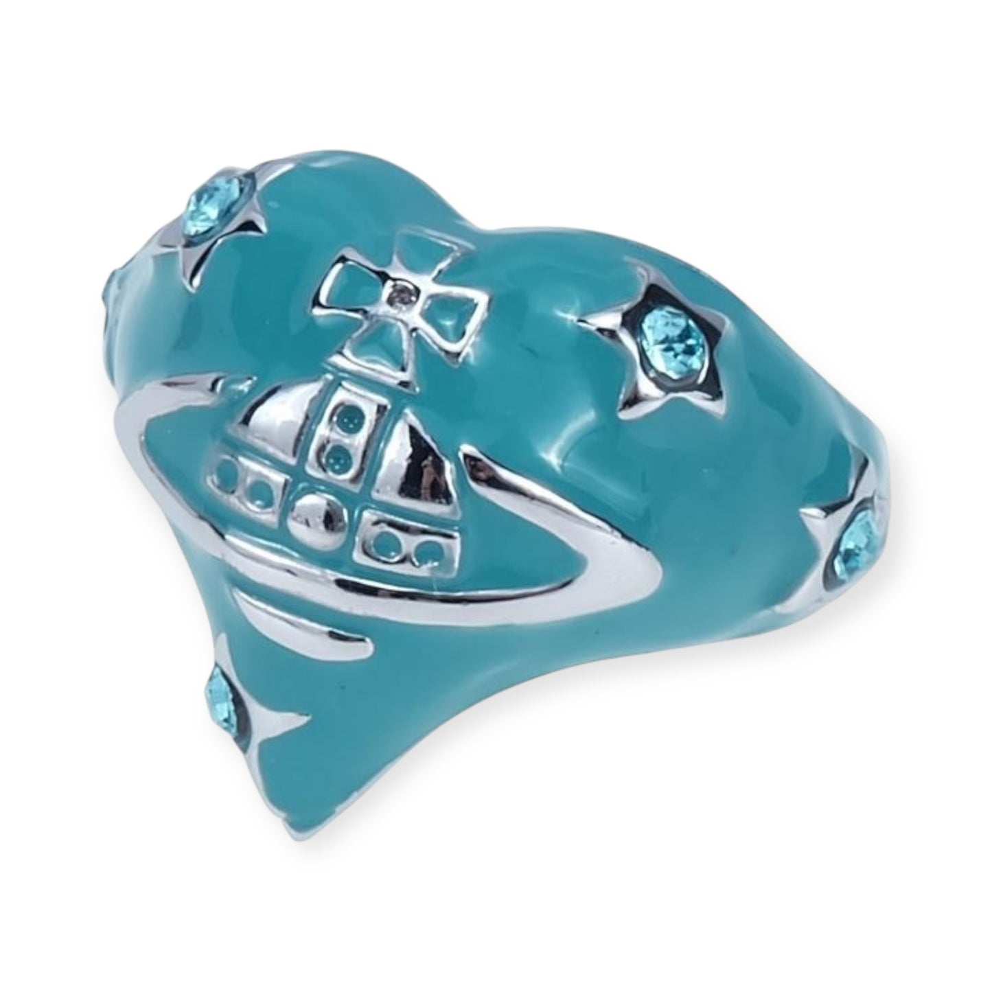 Heart Shape Asymmetrical Star Gem Studded Orb Engraved Ring (3 Colors)