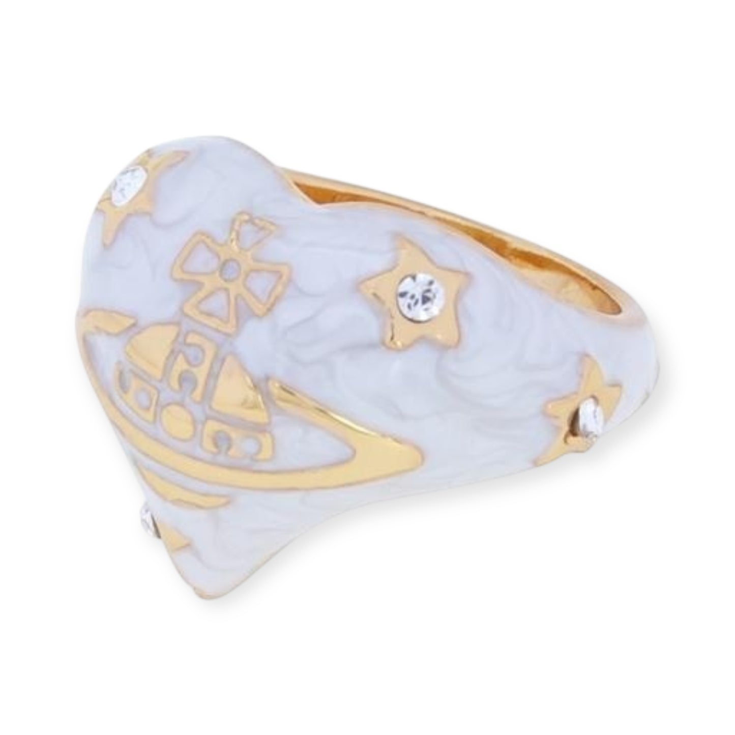 Heart Shape Asymmetrical Star Gem Studded Orb Engraved Ring (3 Colors)